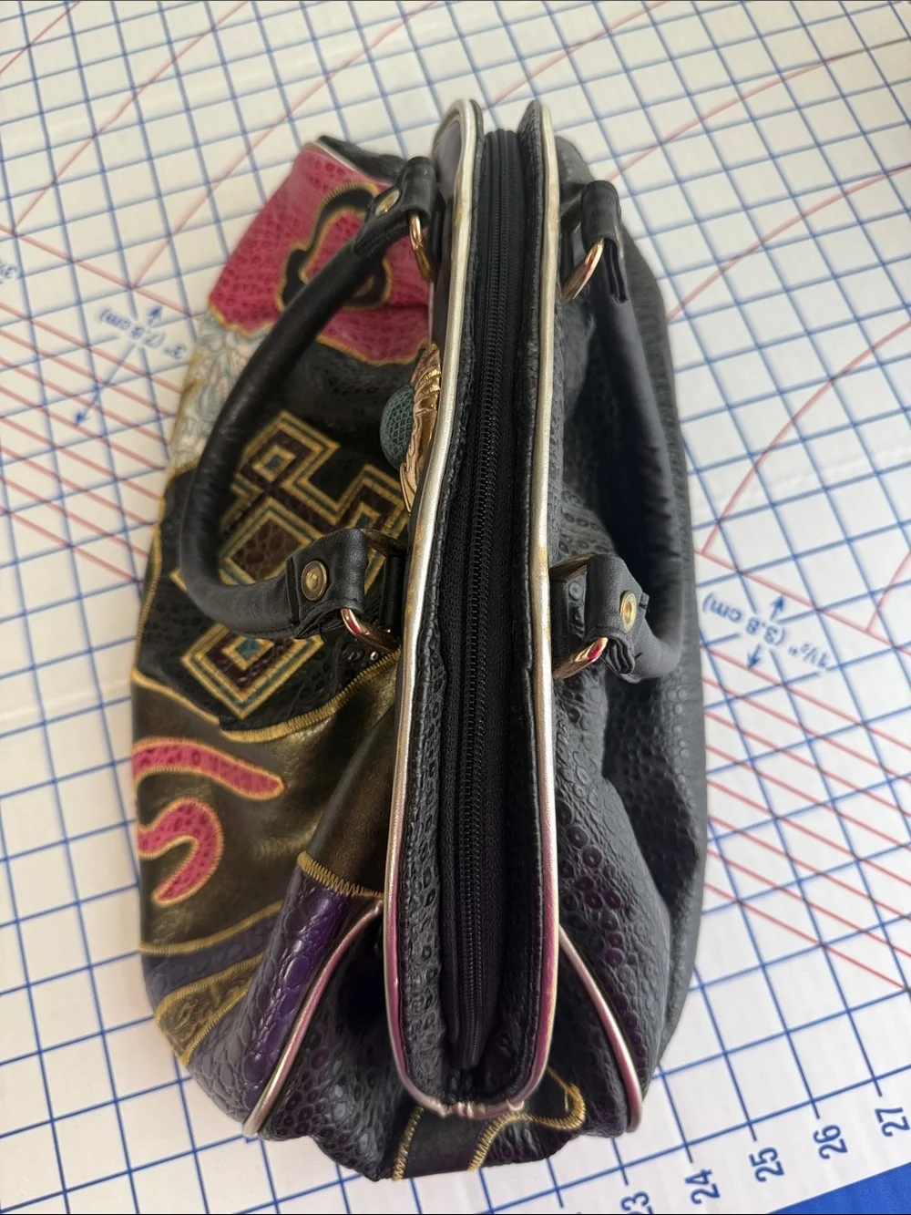 Vintage 90s NAS Bags Patchwork Maximalist Embossed Satchel Purse